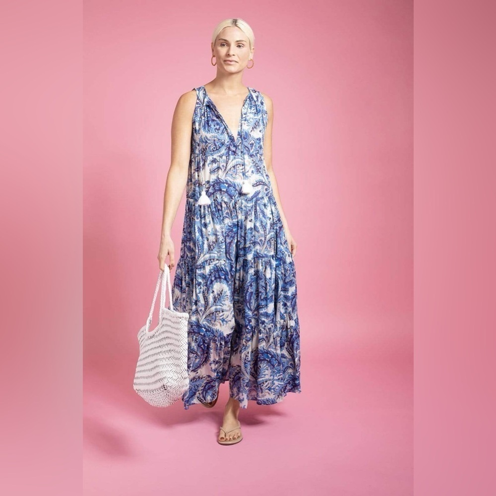 Cara Cara Floral Maxi Dress Flowy Sleeveless Euro Summer Beach Resort-wear XS/S